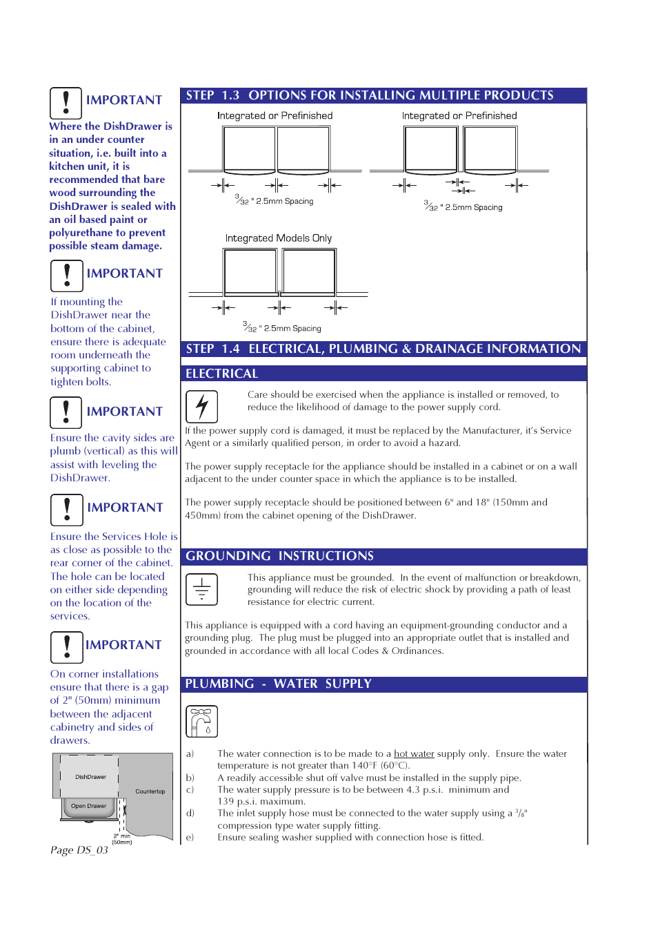 Important | Fisher & Paykel DS602I User Manual | Page 4 / 20