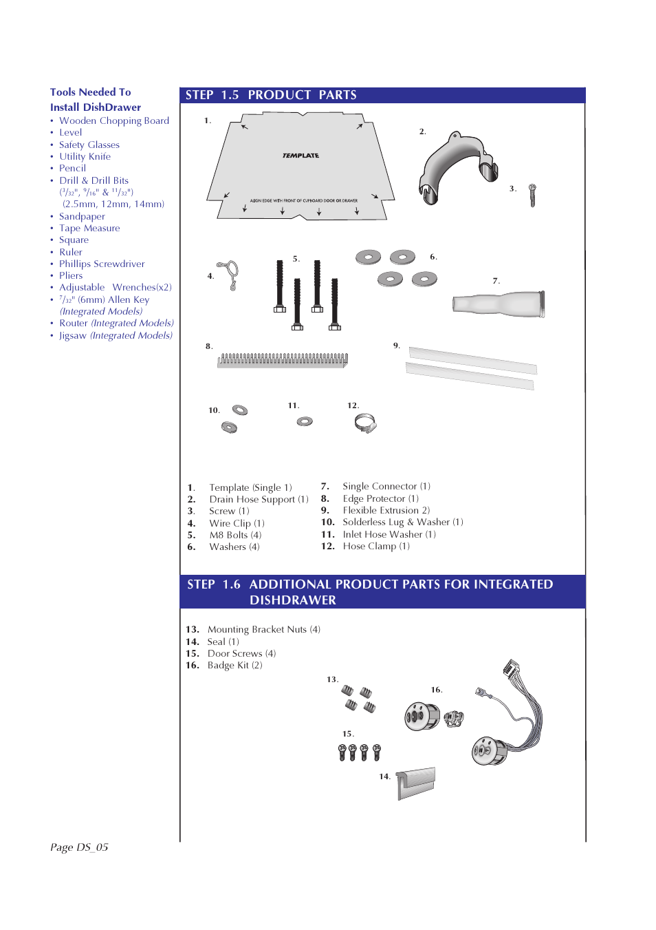 Step 1.5 product parts | Fisher & Paykel DS602I User Manual | Page 6 / 20