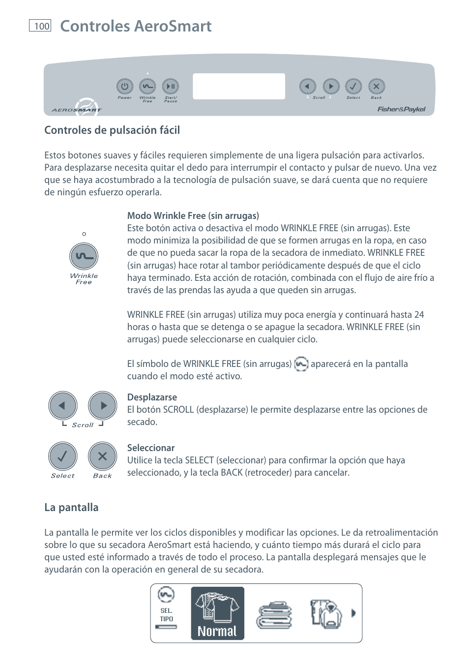 Controles aerosmart, Normal | Fisher & Paykel AeroSmart DG62T27C User Manual | Page 102 / 124