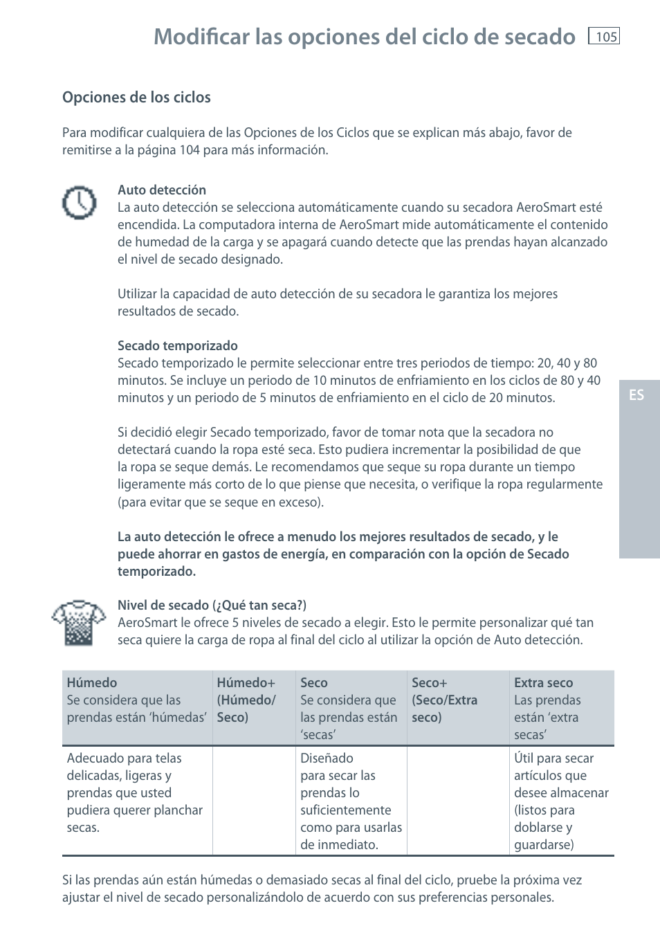 Modifi car las opciones del ciclo de secado | Fisher & Paykel AeroSmart DG62T27C User Manual | Page 107 / 124