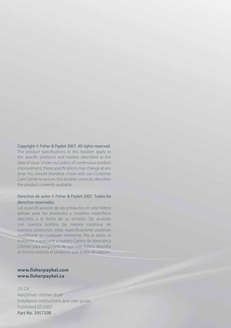 Fisher & Paykel AeroSmart DG62T27C User Manual | Page 124 / 124
