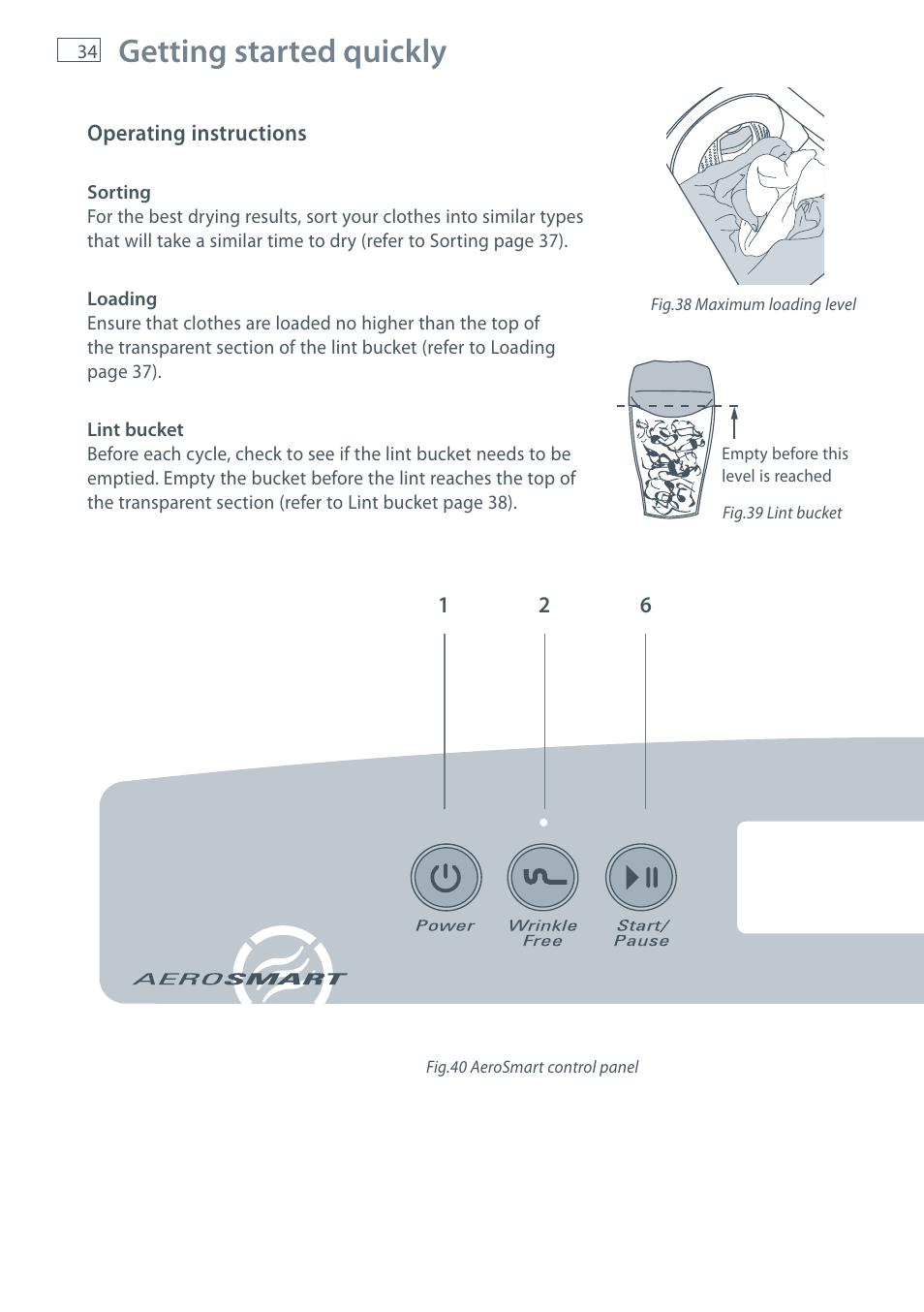 Getting started quickly | Fisher & Paykel AeroSmart DG62T27C User Manual | Page 36 / 124