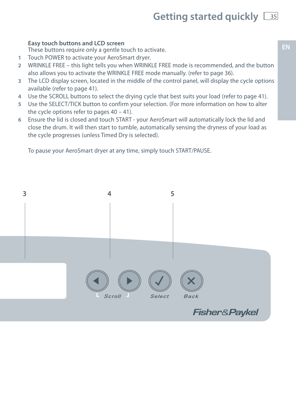 Getting started quickly | Fisher & Paykel AeroSmart DG62T27C User Manual | Page 37 / 124