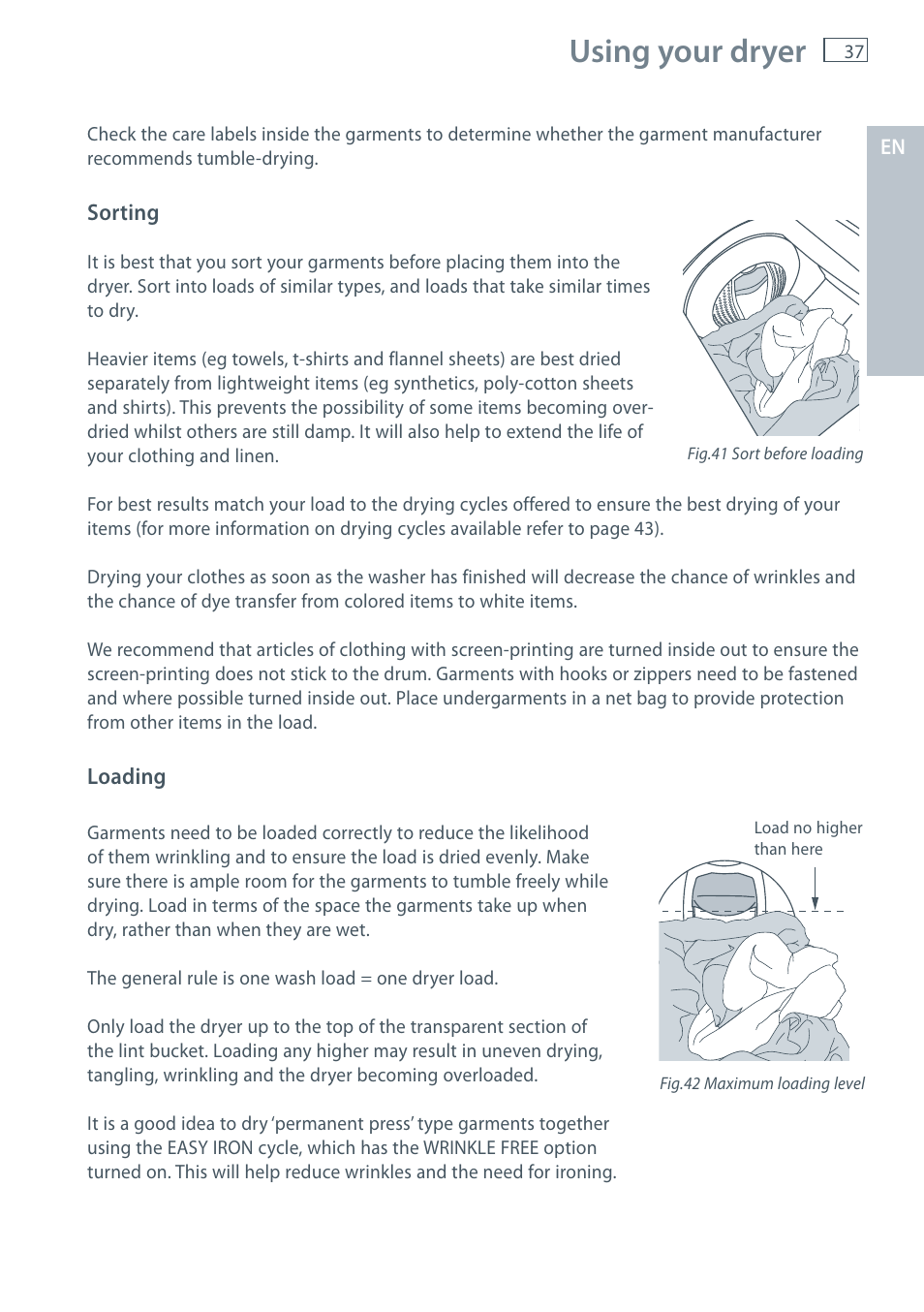 Using your dryer | Fisher & Paykel AeroSmart DG62T27C User Manual | Page 39 / 124