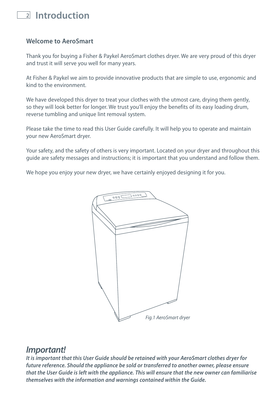 Introduction, Important | Fisher & Paykel AeroSmart DG62T27C User Manual | Page 4 / 124