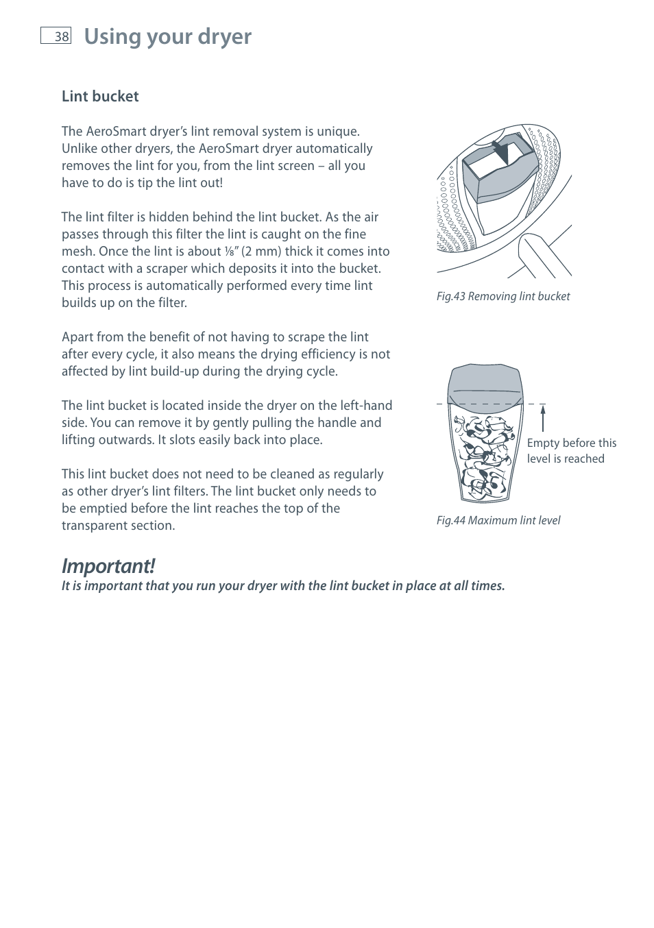Using your dryer, Important | Fisher & Paykel AeroSmart DG62T27C User Manual | Page 40 / 124