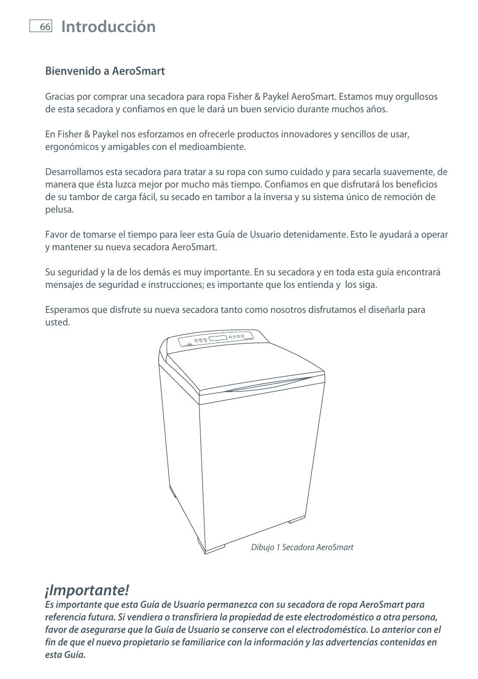Introducción, Importante | Fisher & Paykel AeroSmart DG62T27C User Manual | Page 68 / 124