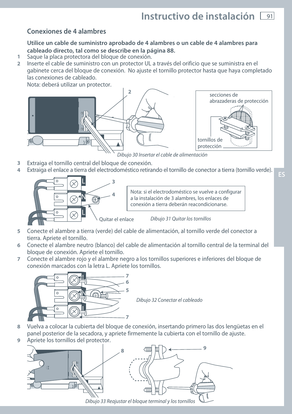 Instructivo de instalación, Conexiones de 4 alambres | Fisher & Paykel AeroSmart DG62T27C User Manual | Page 93 / 124