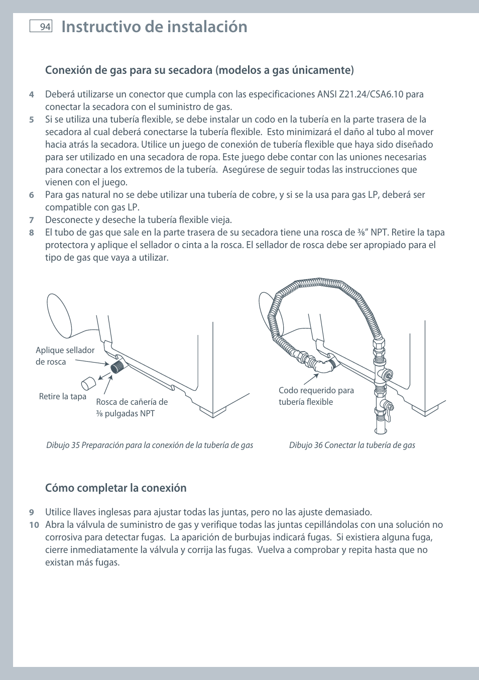 Instructivo de instalación | Fisher & Paykel AeroSmart DG62T27C User Manual | Page 96 / 124