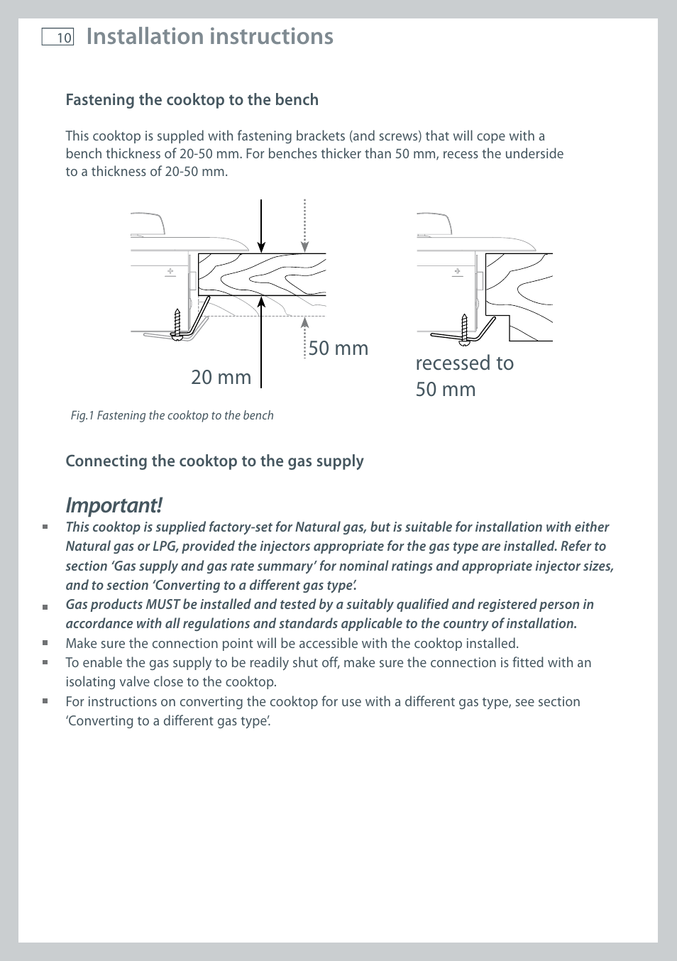 Installation instructions, Important | Fisher & Paykel CG905 User Manual | Page 12 / 36