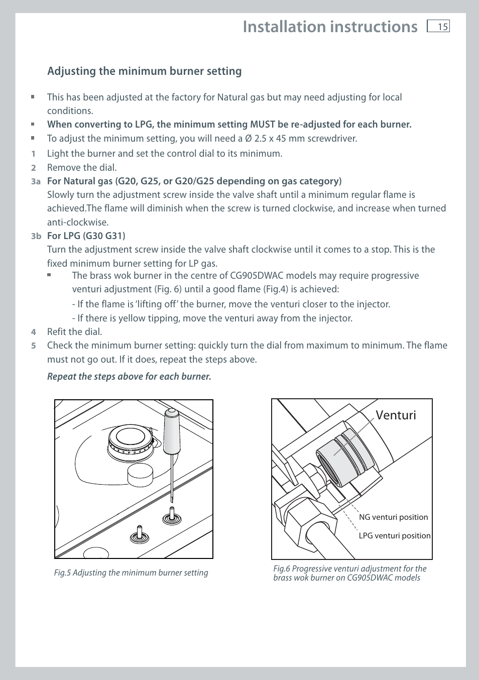 Installation instructions, Venturi | Fisher & Paykel CG905 User Manual | Page 17 / 36