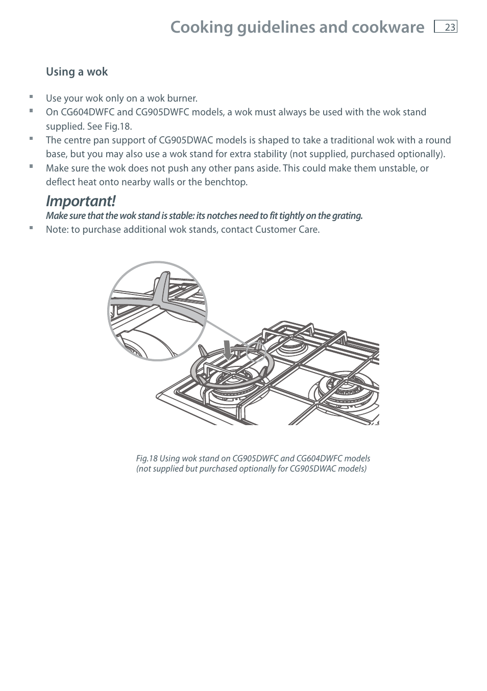 Cooking guidelines and cookware, Important | Fisher & Paykel CG905 User Manual | Page 25 / 36