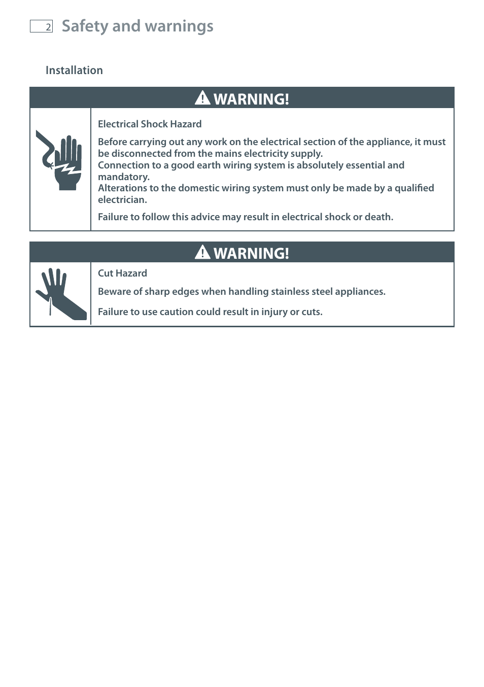 Safety and warnings, Warning | Fisher & Paykel CG905 User Manual | Page 4 / 36