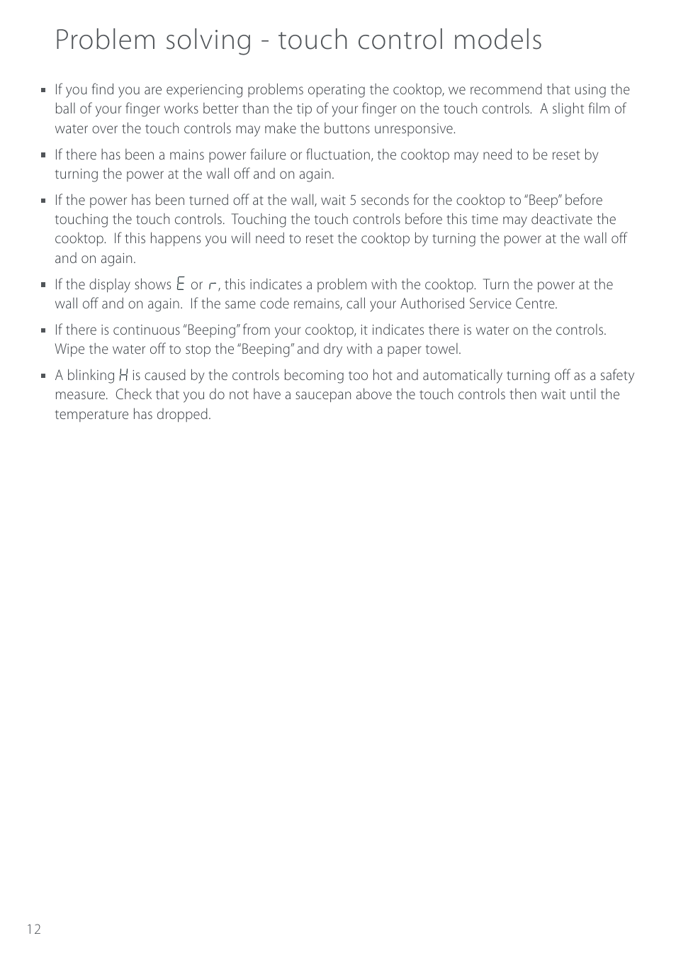 Problem solving - touch control models | Fisher & Paykel CT280 User Manual | Page 14 / 20