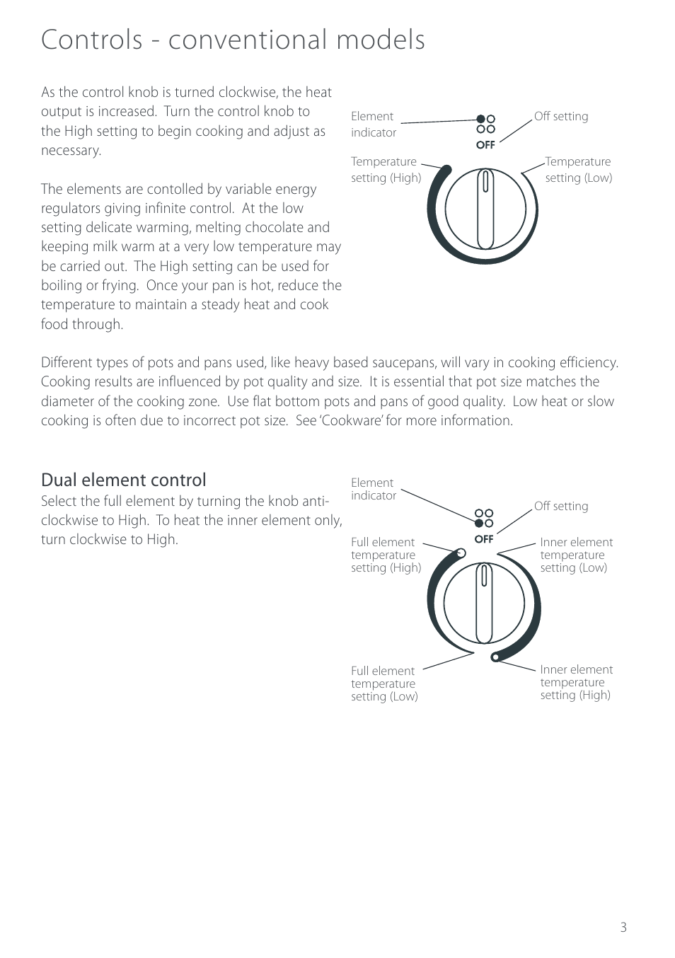 Controls - conventional models, Dual element control | Fisher & Paykel CT280 User Manual | Page 5 / 20
