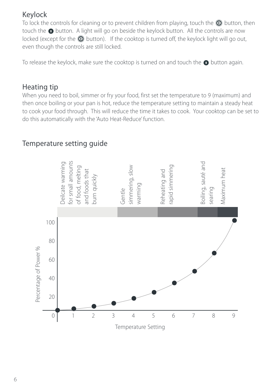 Keylock, Heating tip, Temperature setting guide | Fisher & Paykel CT280 User Manual | Page 8 / 20