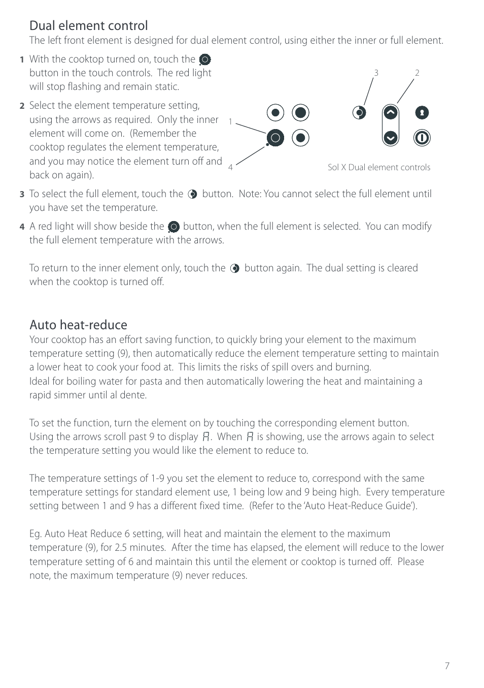 Dual element control, Auto heat-reduce | Fisher & Paykel CT280 User Manual | Page 9 / 20
