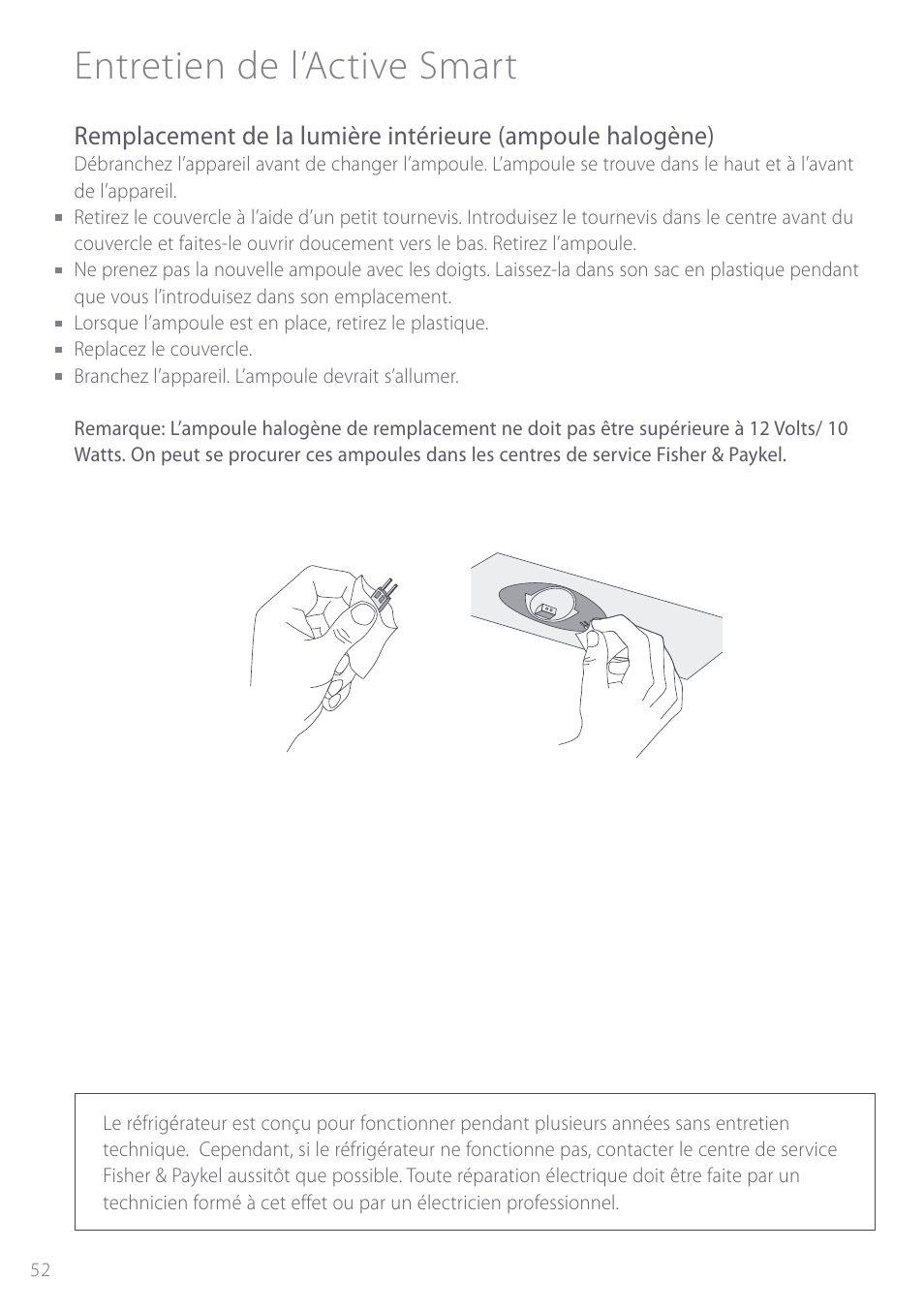 Entretien de l’active smart | Fisher & Paykel ActiveSmart User Manual | Page 52 / 64