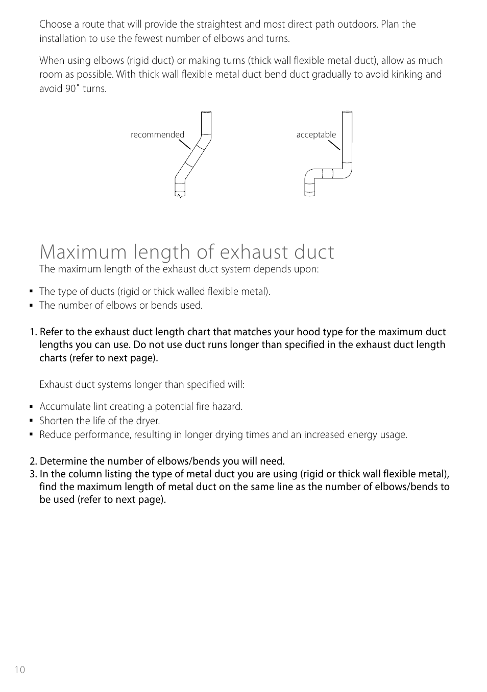 Maximum length of exhaust duct | Fisher & Paykel Smartload DEGX1US User Manual | Page 10 / 24