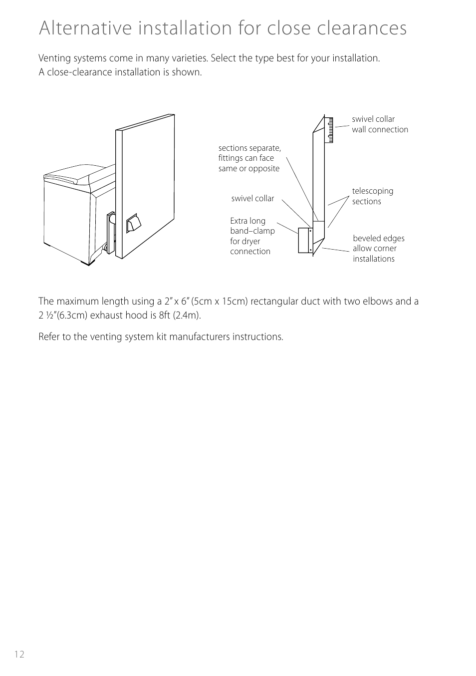 Alternative installation for close clearances | Fisher & Paykel Smartload DEGX1US User Manual | Page 12 / 24