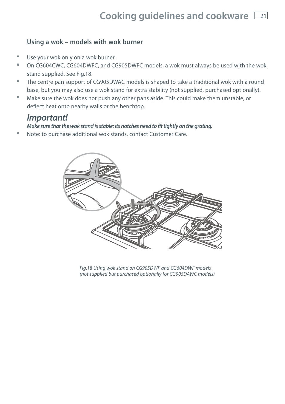 Cooking guidelines and cookware, Important | Fisher & Paykel CG905 User Manual | Page 23 / 36