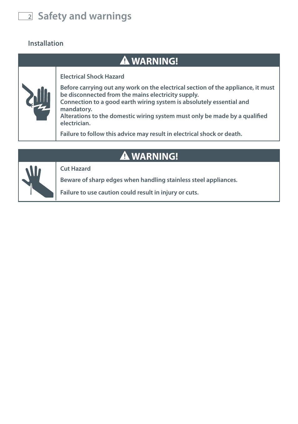 Safety and warnings, Warning | Fisher & Paykel CG905 User Manual | Page 4 / 36