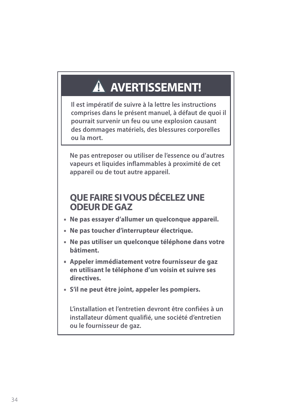 Avertissement, Que faire si vous décelez une odeur de gaz | Fisher & Paykel GC912M User Manual | Page 36 / 52