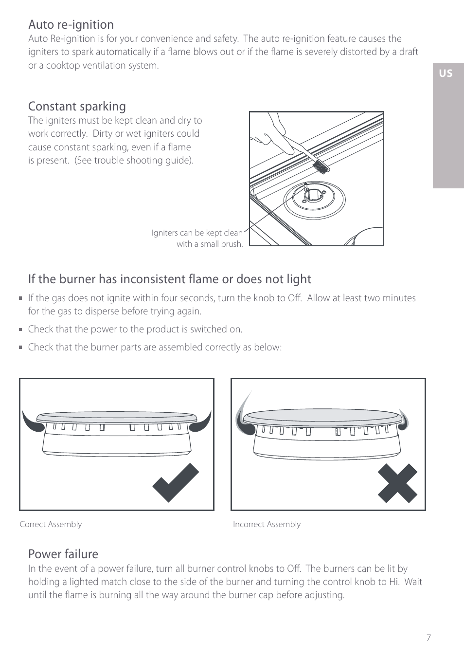 Auto re-ignition, Constant sparking, Power failure | Fisher & Paykel GC912M User Manual | Page 9 / 52