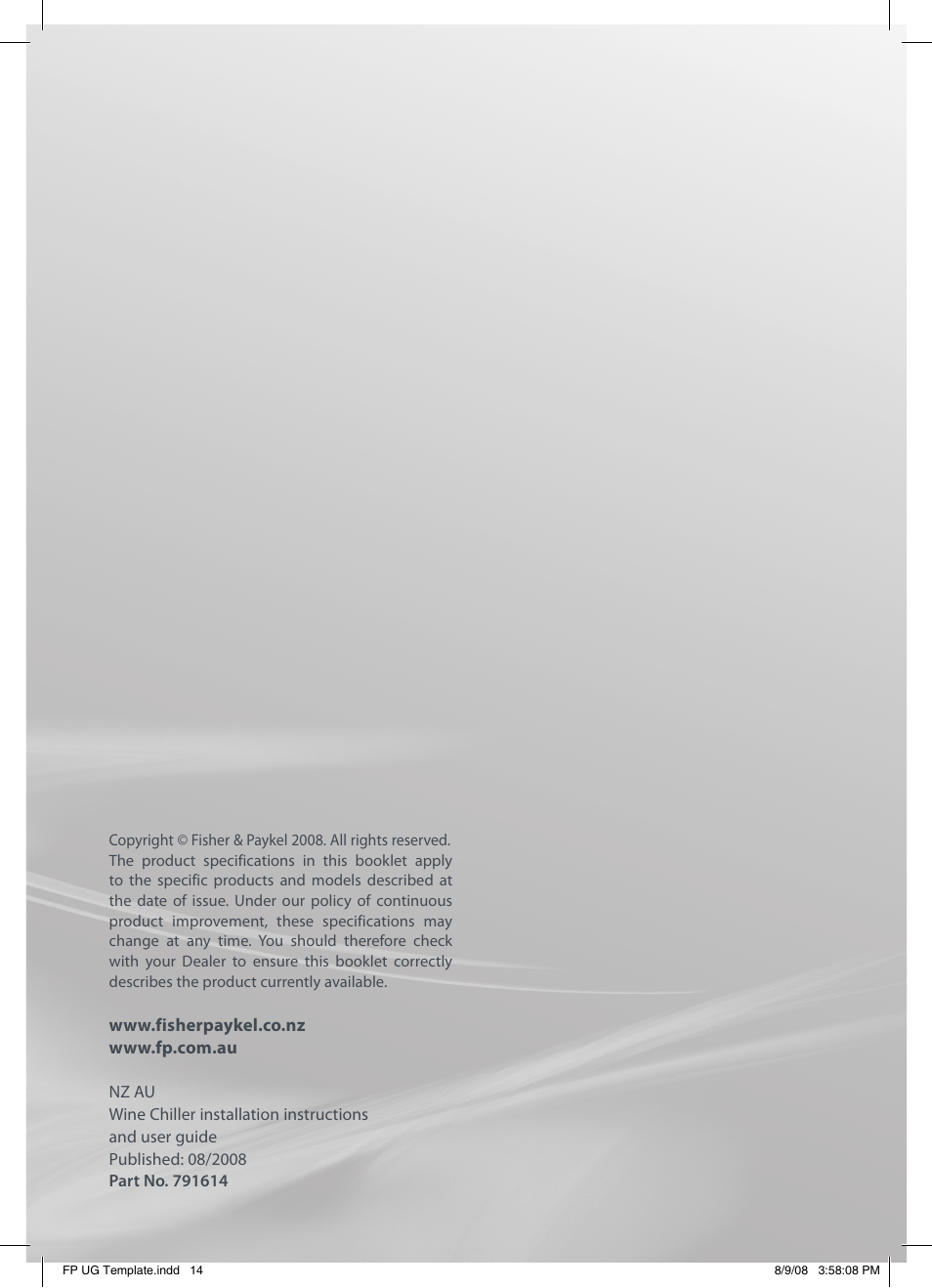 Fisher & Paykel RF51RCWX1 User Manual | Page 16 / 16