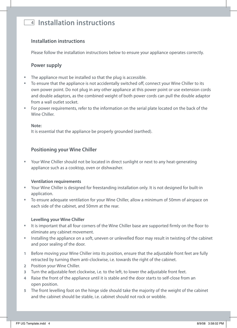 Installation instructions | Fisher & Paykel RF51RCWX1 User Manual | Page 6 / 16