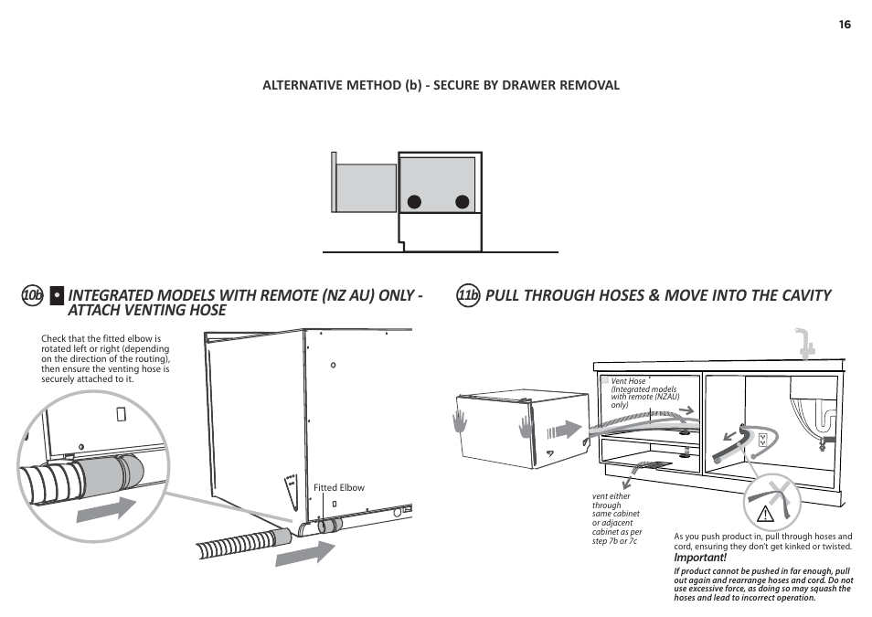 Pull through hoses & move into the cavity | Fisher & Paykel DD60S 7 User Manual | Page 16 / 23