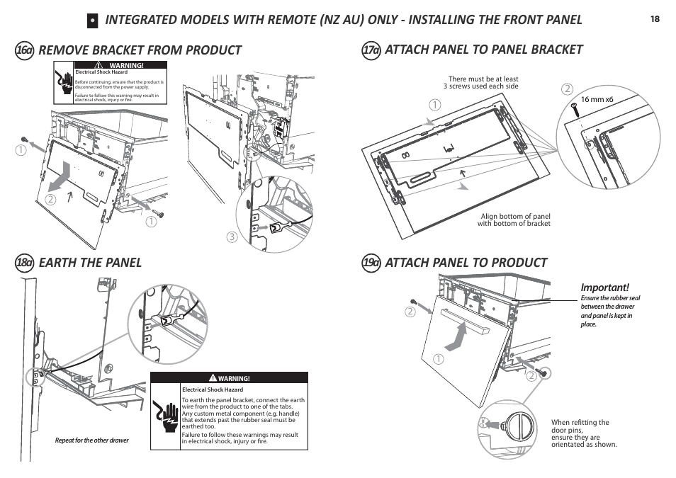 Earth the panel | Fisher & Paykel DD60S 7 User Manual | Page 18 / 23