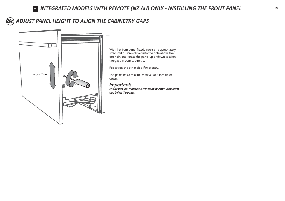 Adjust panel height to align the cabinetry gaps | Fisher & Paykel DD60S 7 User Manual | Page 19 / 23