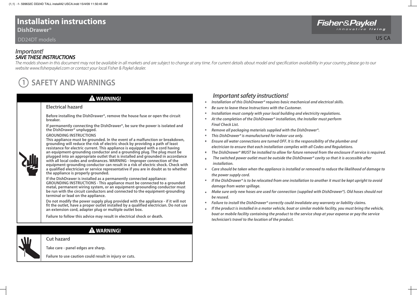 Fisher & Paykel DD24DT User Manual | 9 pages