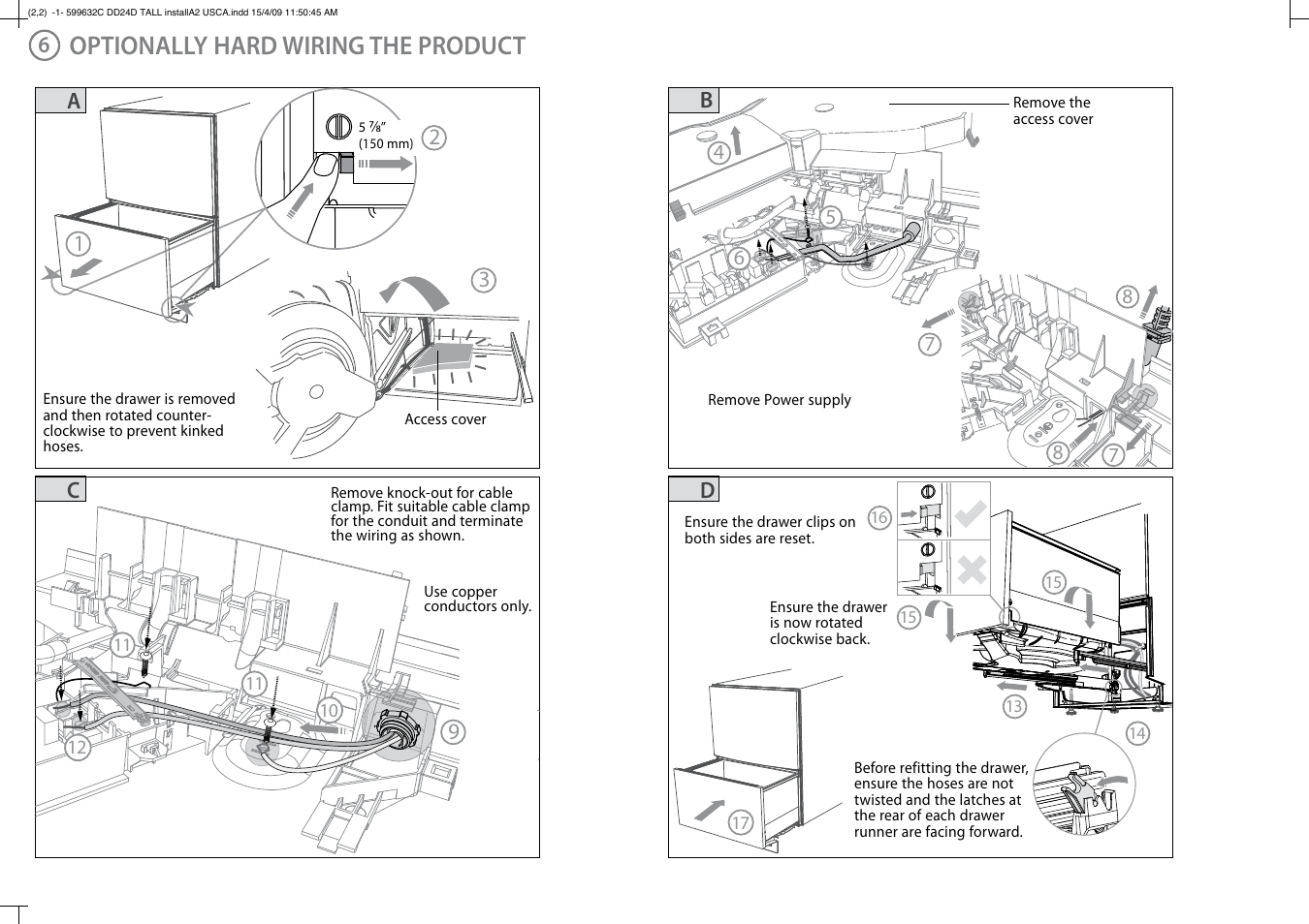 Optionally hard wiring the product | Fisher & Paykel DD24DT User Manual | Page 4 / 9