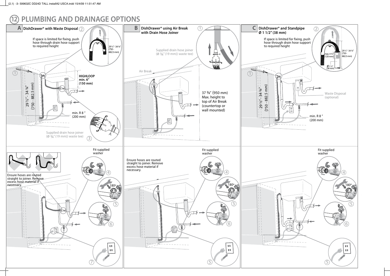 Plumbing and drainage options | Fisher & Paykel DD24DT User Manual | Page 8 / 9