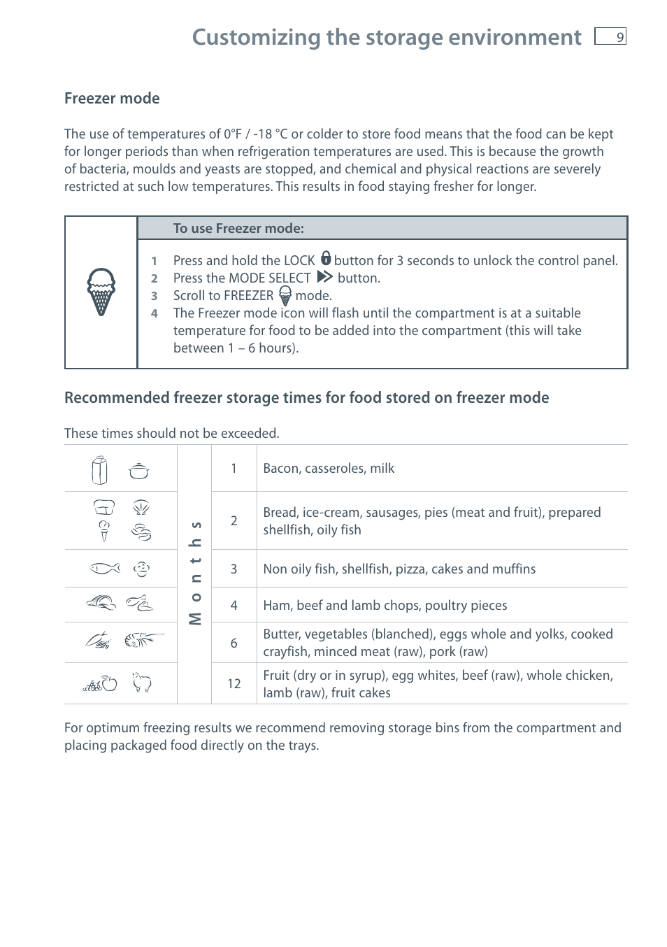 Customizing the storage environment, Months | Fisher & Paykel CoolDrawer RB36S User Manual | Page 11 / 56