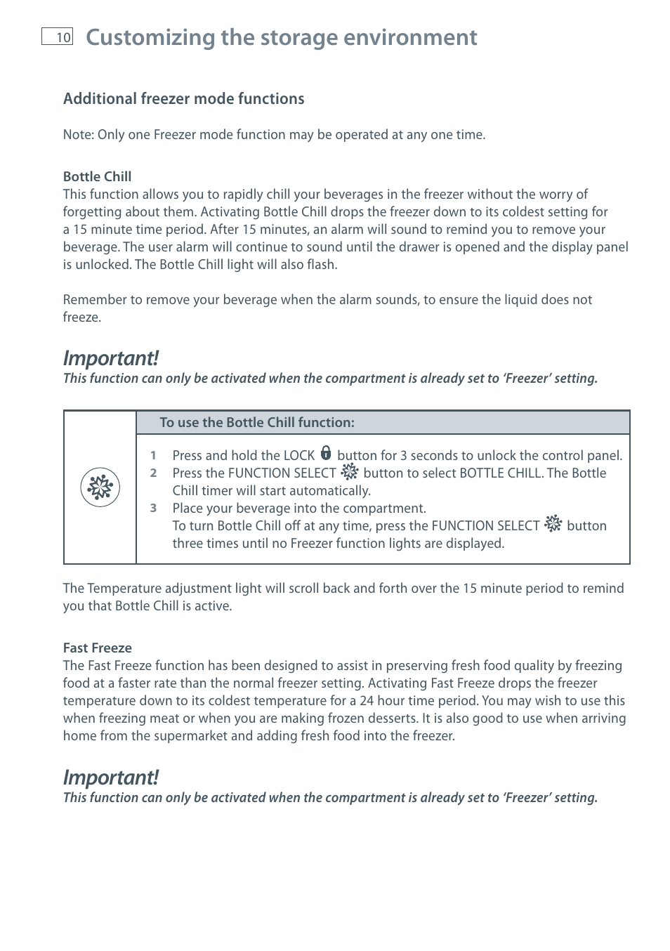 Customizing the storage environment, Important | Fisher & Paykel CoolDrawer RB36S User Manual | Page 12 / 56