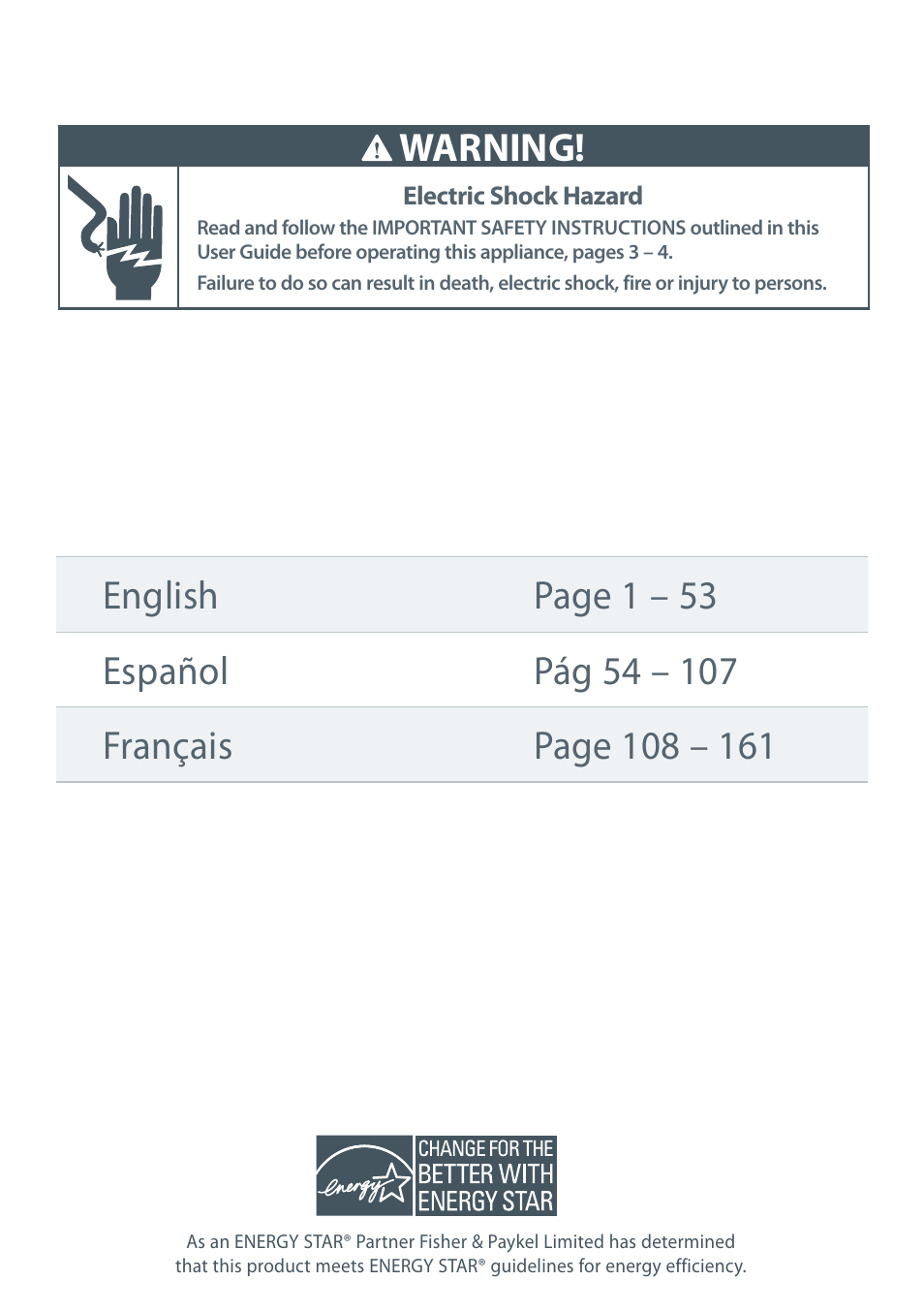 Warning | Fisher & Paykel CoolDrawer RB36S User Manual | Page 2 / 56