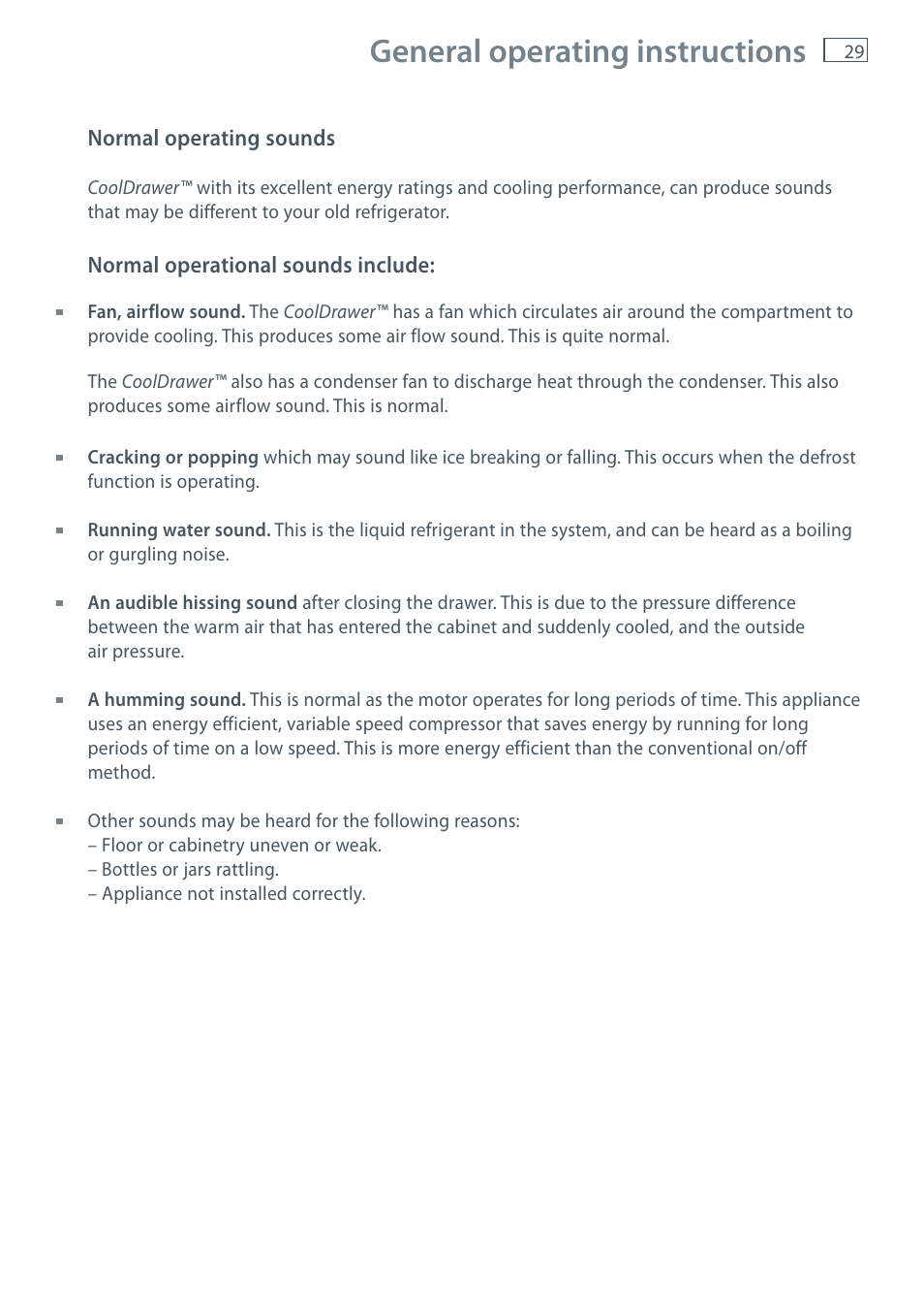 General operating instructions | Fisher & Paykel CoolDrawer RB36S User Manual | Page 31 / 56