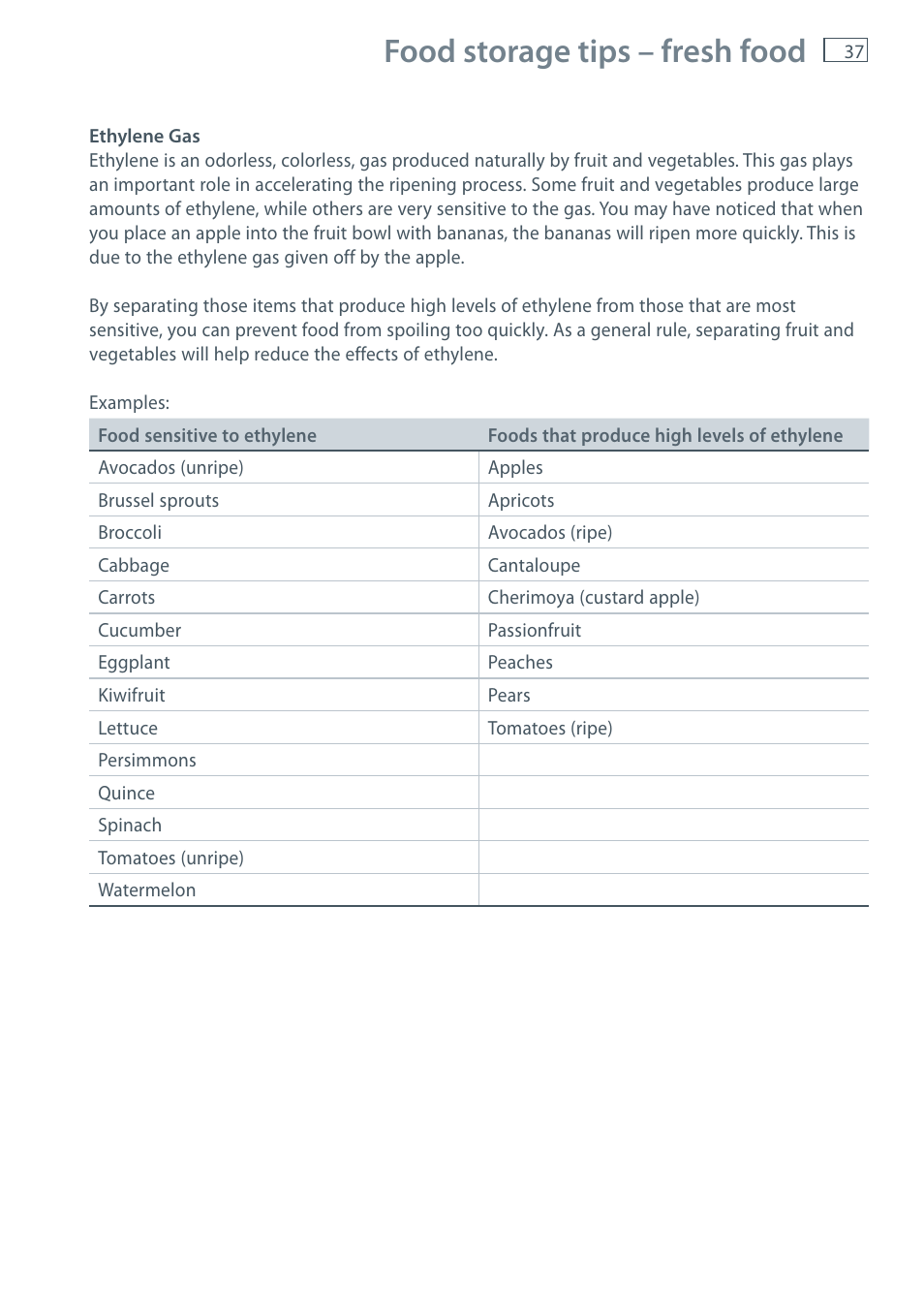 Food storage tips – fresh food | Fisher & Paykel CoolDrawer RB36S User Manual | Page 39 / 56