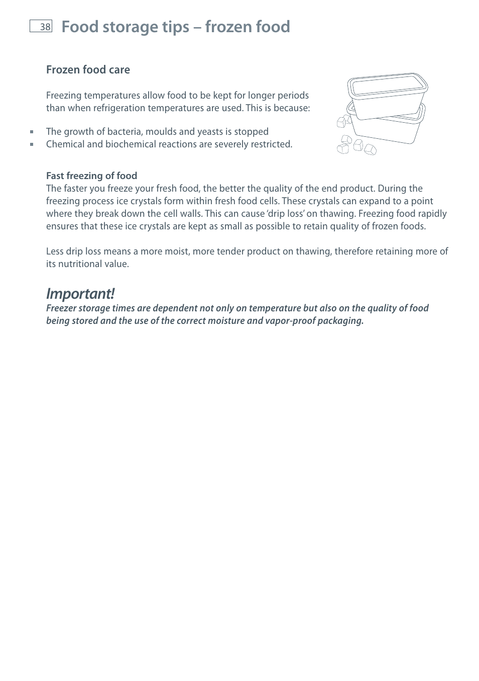 Food storage tips – frozen food, Important | Fisher & Paykel CoolDrawer RB36S User Manual | Page 40 / 56