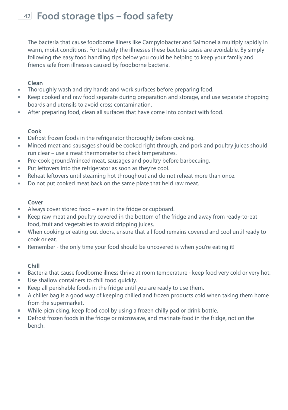 Food storage tips – food safety | Fisher & Paykel CoolDrawer RB36S User Manual | Page 44 / 56