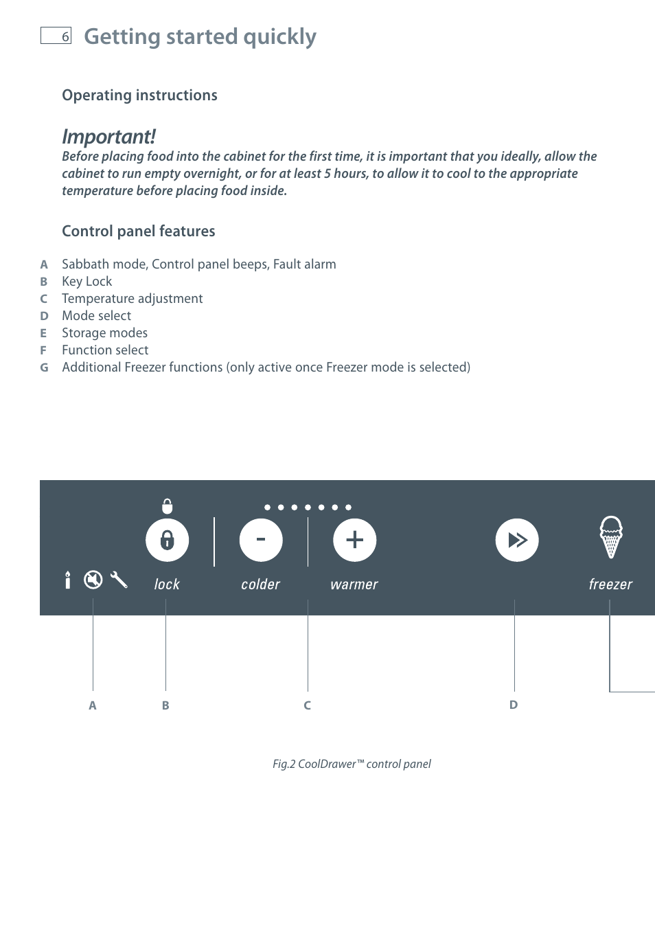 Getting started quickly, Important | Fisher & Paykel CoolDrawer RB36S User Manual | Page 8 / 56