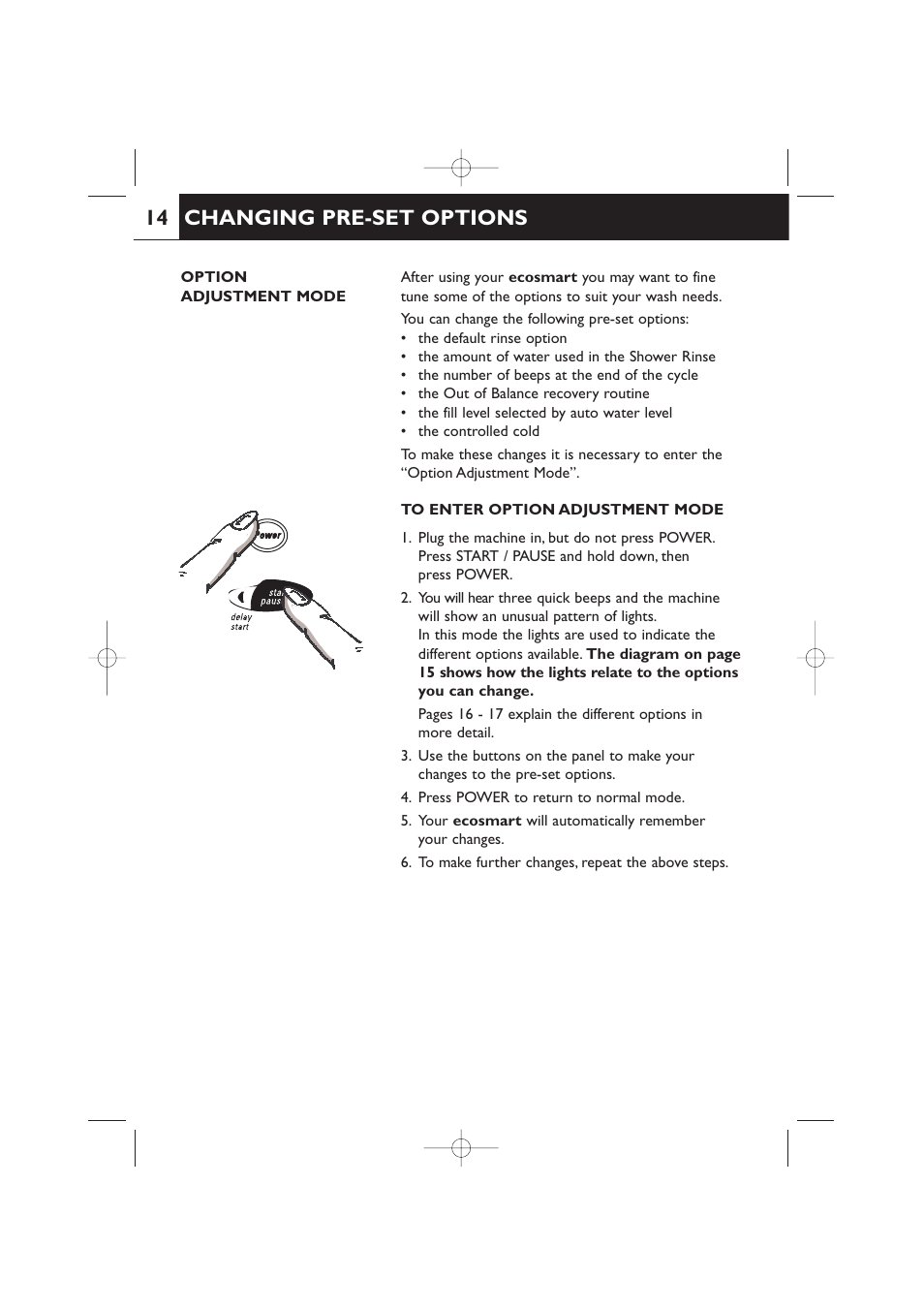 Changing pre-set options | Fisher & Paykel 420182 User Manual | Page 16 / 36