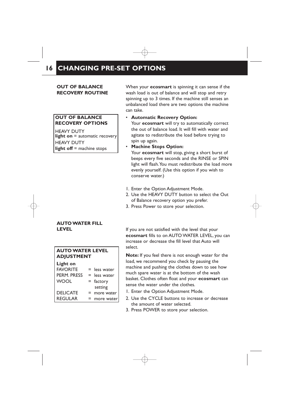 Changing pre-set options | Fisher & Paykel 420182 User Manual | Page 18 / 36