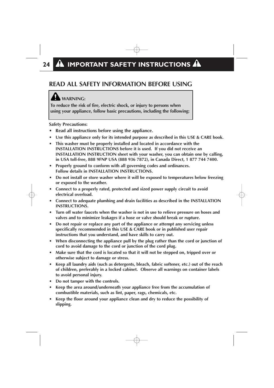 24 23 read all safety information before using, Important safety instructions | Fisher & Paykel 420182 User Manual | Page 26 / 36