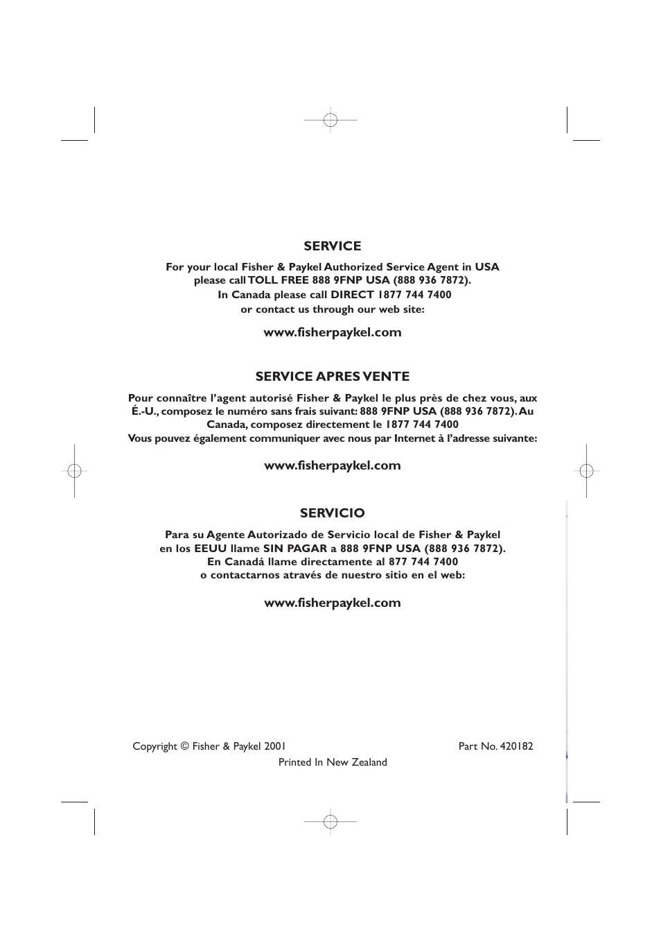 Fisher & Paykel 420182 User Manual | Page 36 / 36