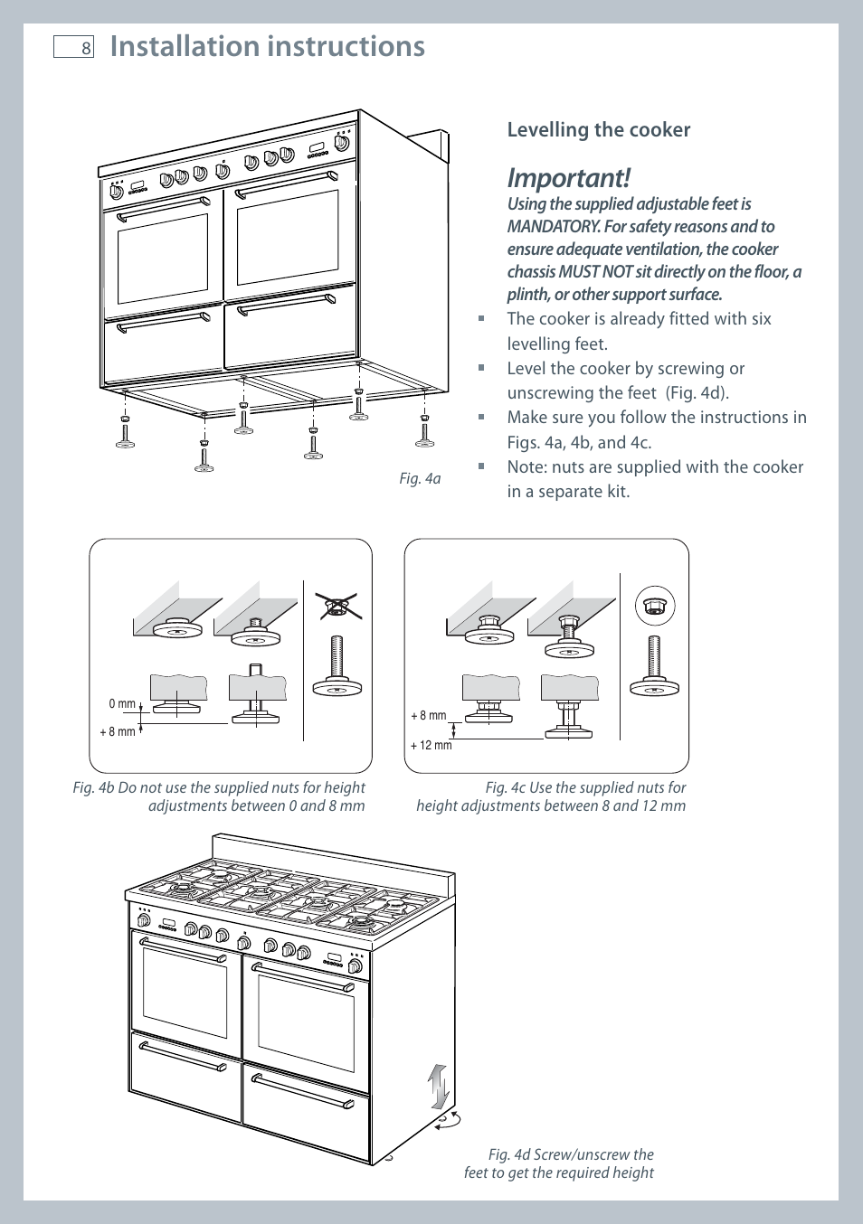 Installation instructions, Important | Fisher & Paykel OR120 User Manual | Page 10 / 52