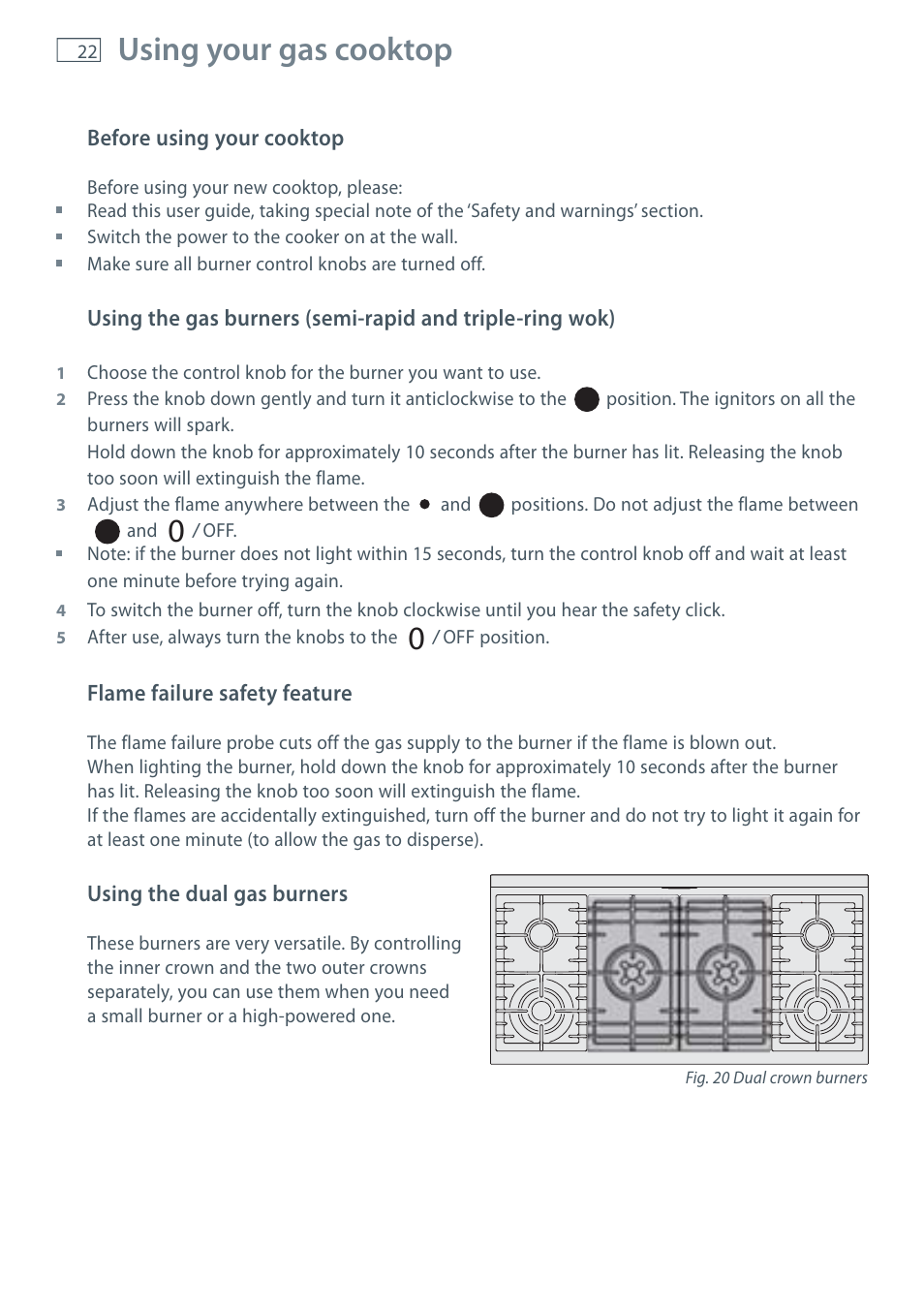 Using your gas cooktop | Fisher & Paykel OR120 User Manual | Page 24 / 52